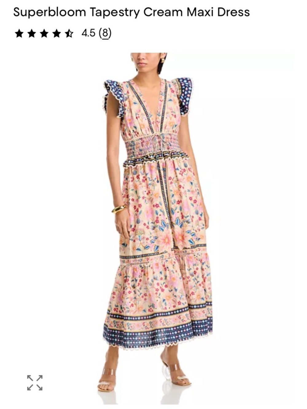 FARM Rio Cream Floral Maxi Dress with Navy Trim